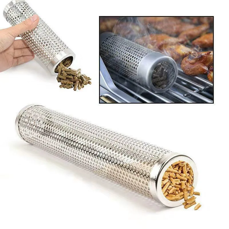 Stainless Steel 304 Hexagon Grill Smoker Box BBQ Smoking Tube for Outdoor Picnic Camping Metal Pellet Grill Tool