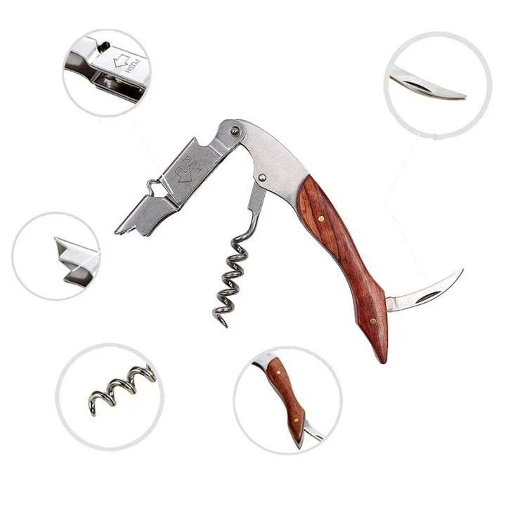 WELLFLYER BO-011 S2 Wine Bottle Openers Easily Use Custom Wooden Handle Corkscrew Wine Bottle Opener