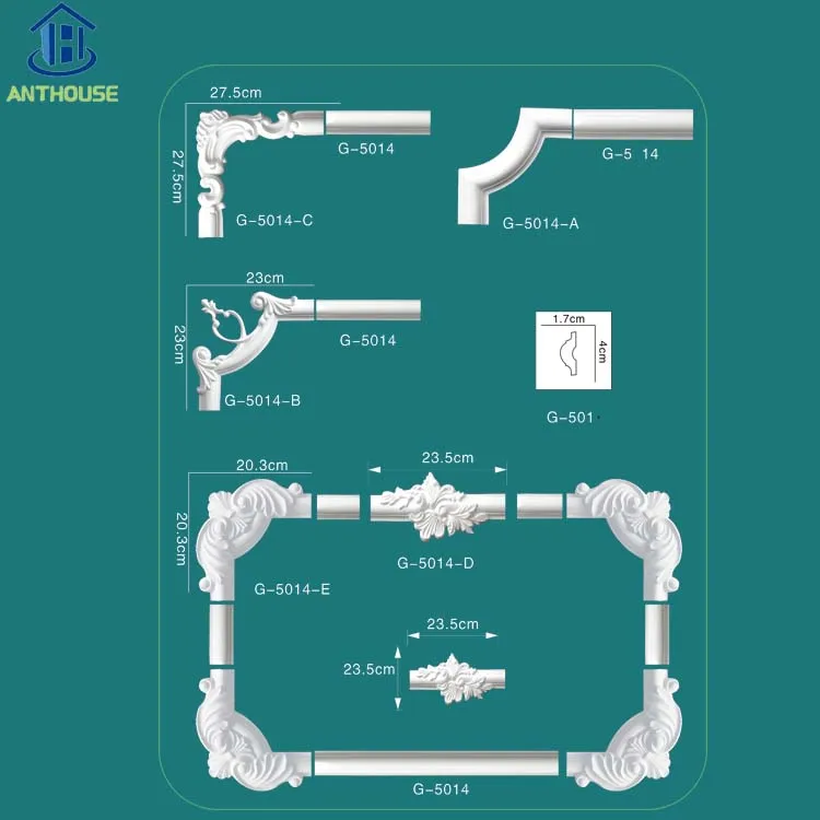 Plain Wall Chair Rail Molding Interior Ceiling Decoration Frame PU Panel Moulding crown mouldings