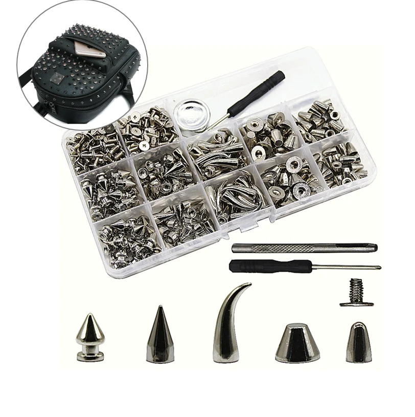 Hot Sells Solid Metal Screw Fix Punk Spike Studs Silver Gold Black Punk Leather Craft Rivets Set For Garment And Bags