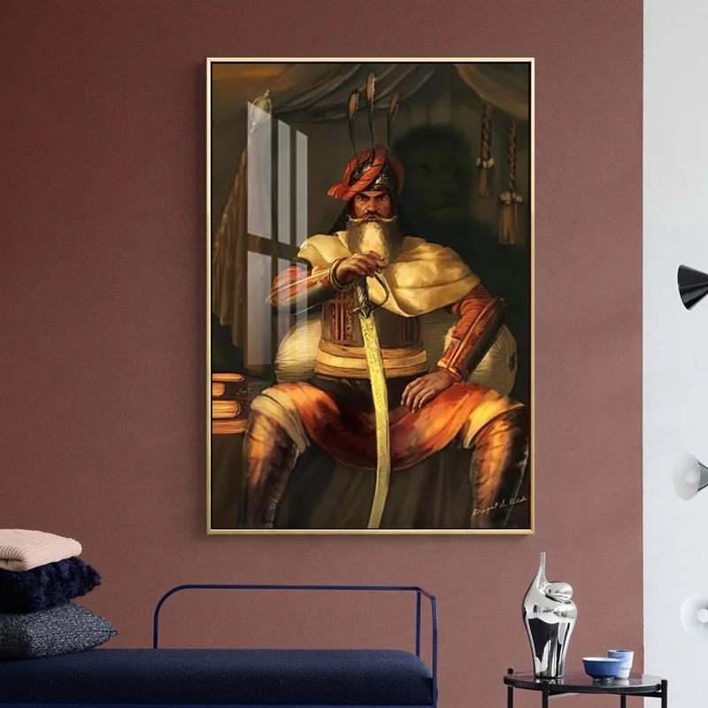 Custom Crystal Porcelain Painting Hari Singh Nalwa Great Sikh Warrior Military Commander Portrait Alu Alloy Frame Resin Painting