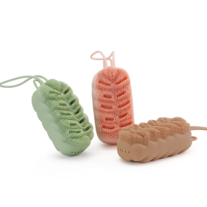 Custom Soft Dry Skin Massage Back Lash Bamboo Cleaning Hair Shower Washing Scrubber Kid Baby Silicone Bath Body Brush