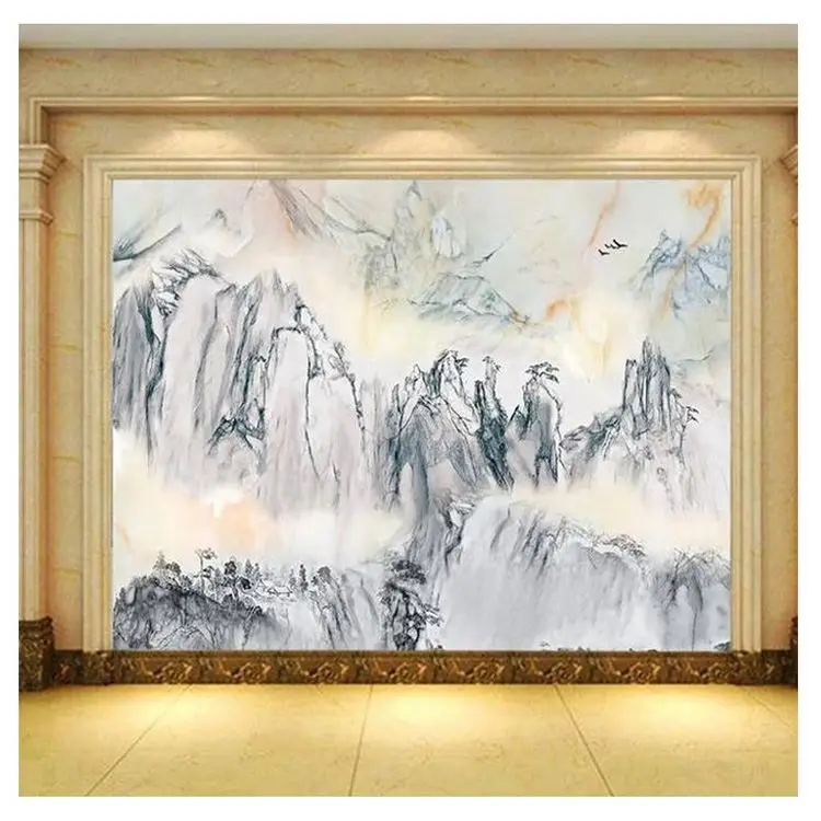 Beautiful Polished White Jade Onyx Marble Stone Slabs For TV Background