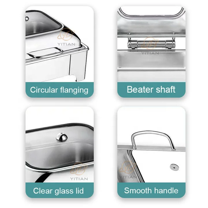 YITIAN Party Wedding Restaurant Hotel Buffet With Luxurious Gold Stainless Steel Arc Cover Stove Heating Device