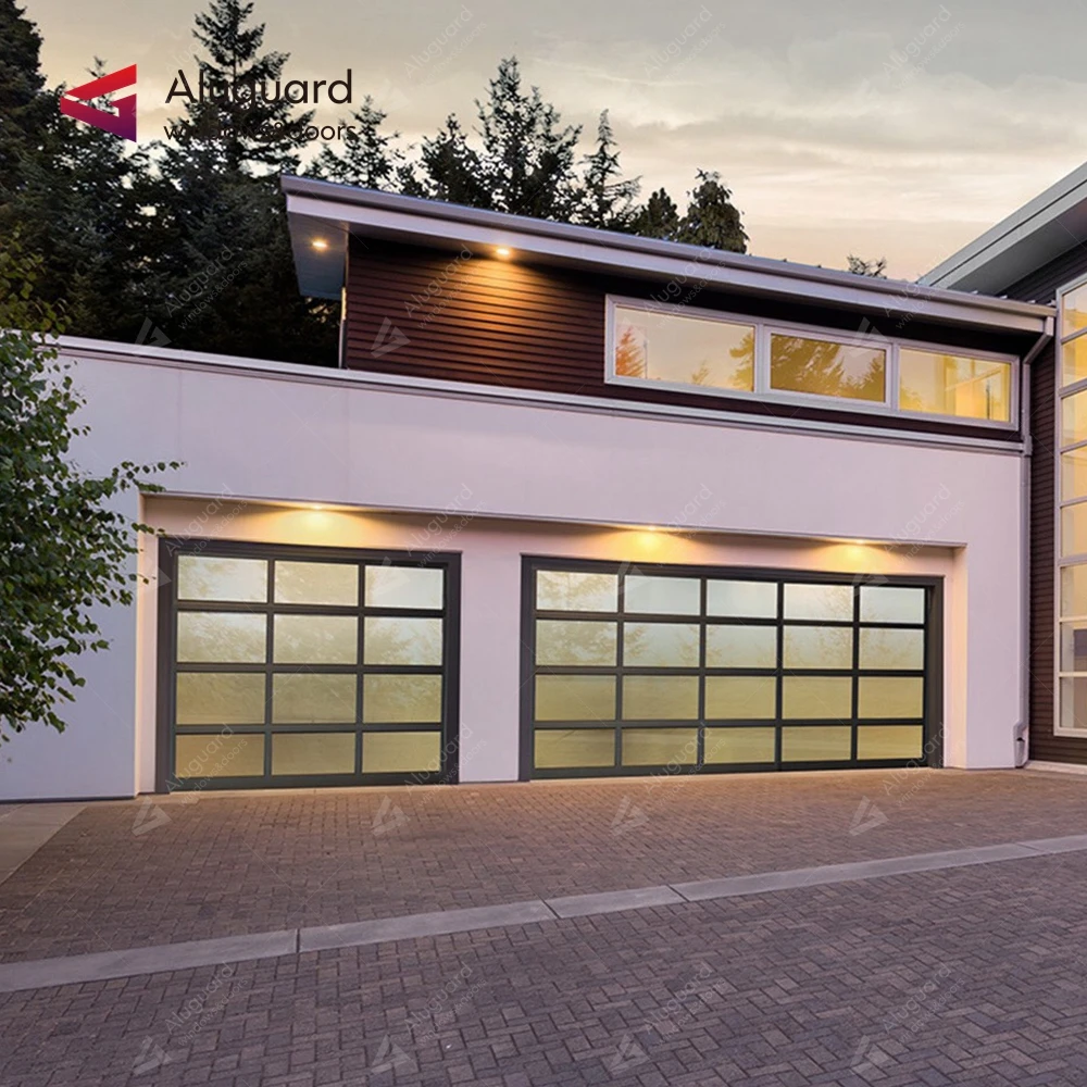 Residential Modern Cheap Electric Insulated Black Sectional Full View Mirrored Frameless Glass Garage Door