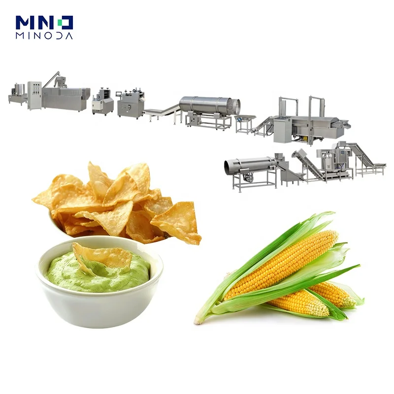 MINODA Customized Twin Screw Extruder Fried Puffed Food Machine Crispy Triangle Nachos Corn Tortilla Chips Machine