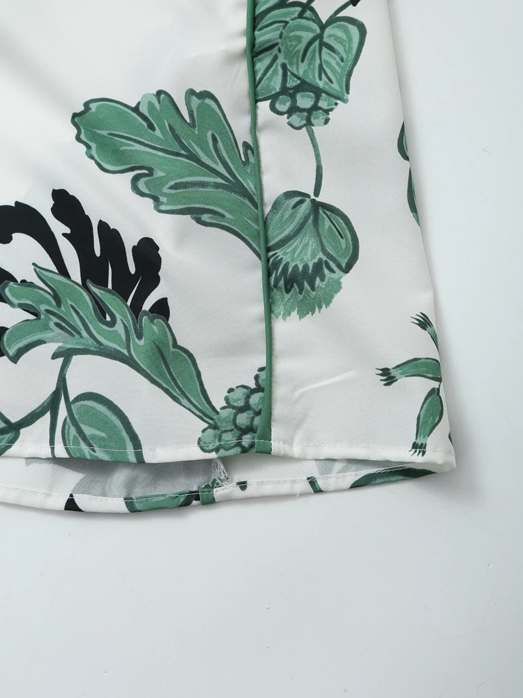 Floral print green white color long sleeve sashes casual fashion midi shirt dress for women