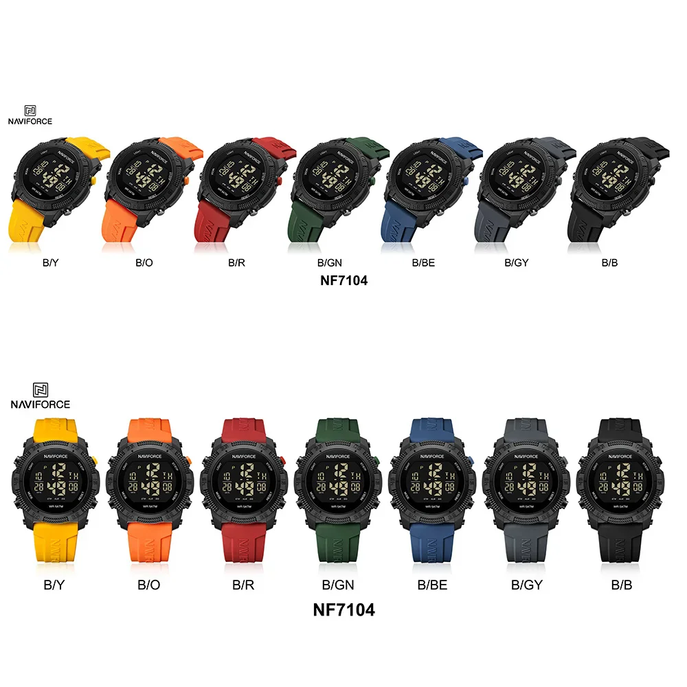 NAVIFORCE 7104 Digital Watch Men Sport Chronograph Male Wristwatch Stopwatch Waterproof Original Man Stopwatch Week Date Alarm