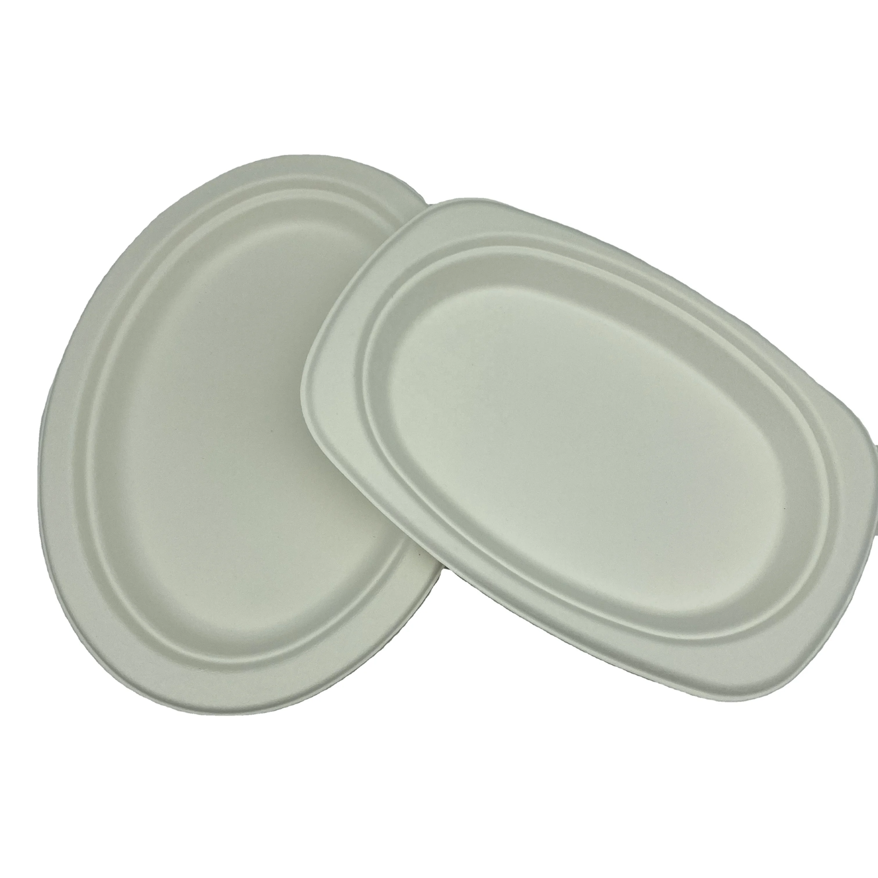 
Chinese Oval Plate Customized-size Biodegradable Disposable Eco-friendly Sugarcane Bagasse Plates Dishes Tableware 