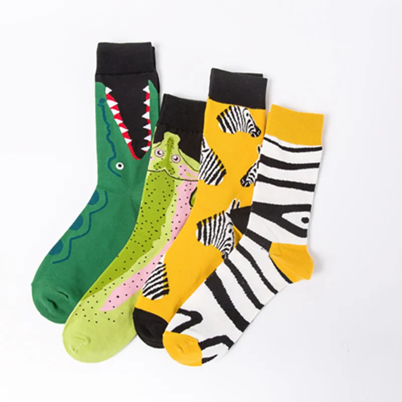 Fancy Novelty Custom Colorful Animal Zebra Stripe Design Crew Socks Sweat-absorbent Cozy Cartoon Tube Cotton Socks