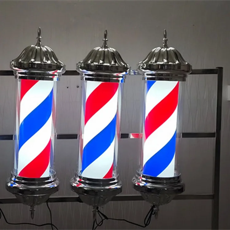 Wholesale salon barbershop furniture high quality custom rotating led black chrome barber shop sign pole for sale