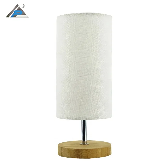 Nordic Modern Bedroom Decorations Convenient Switch Power Night Light Beige Fabric Shade LED Table Lamp with Wood Base