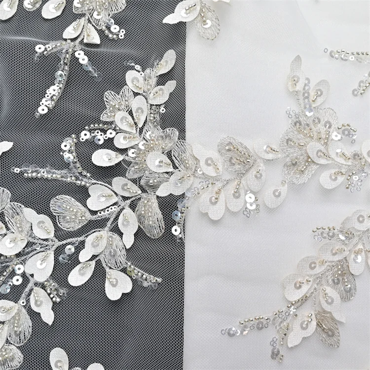 New arrival fashion sexy elegant luxury wedding lace beaded french lace fabric with sequins for wedding dress