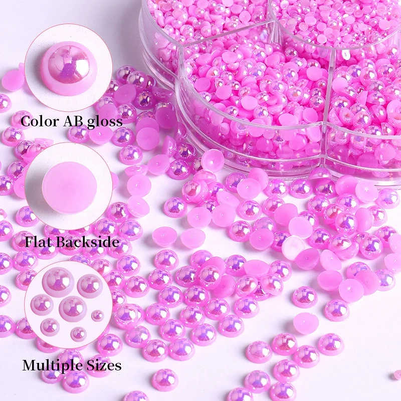 7 Grid Flower Box Pearl Manicure Flat Colorful AB Semicircle Pearl Diamond 5600PCS/Box Nail Art Rhinestone Jewelry Decorations
