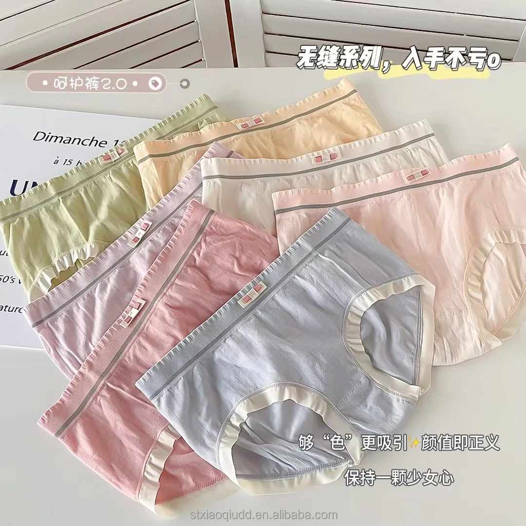 Wholesale ladies high elastic breathable Comfortable bow cotton soft leggings briefs women mid waist Boxed lace seamless panties