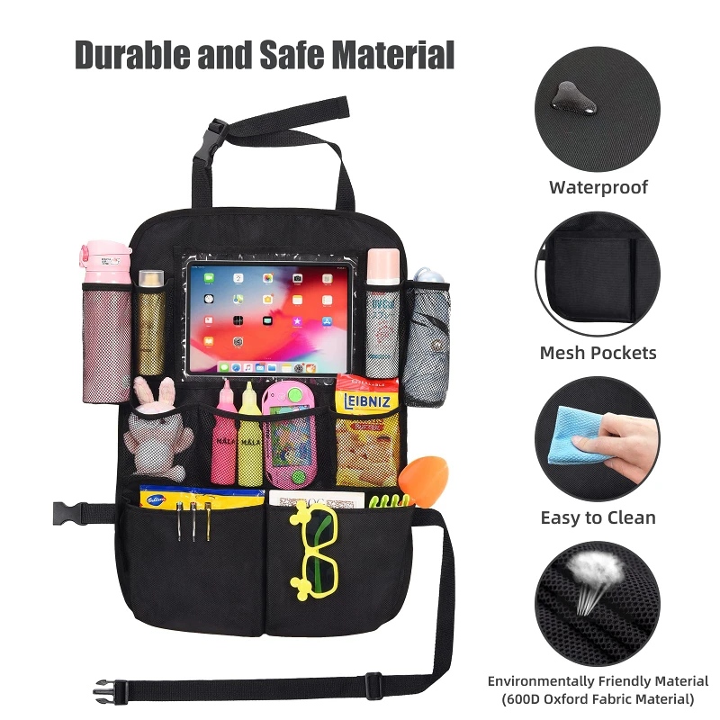 Backseat Car Organizer Mats Back Seat Organizers and Storage Bag with Touch Screen Tablet Holder for Kids Toddlers Car Seats