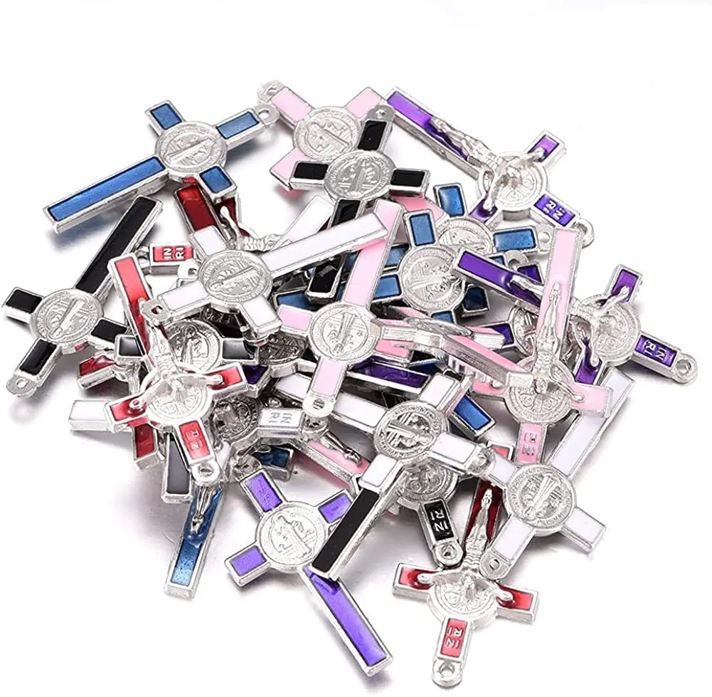 30pcs Mixed Gold Plated Enamel Cross Charm Pendant for DIY Jewelry Making Necklace DIY Jewelry Accessories 21mmx39.5mm (A625)