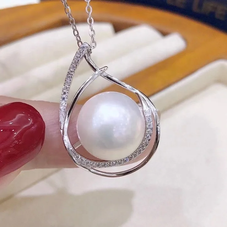 927P 11-12mm Real Natural Freshwater pearl necklace with 925 sterling silver with Gold Plated pendant necklace