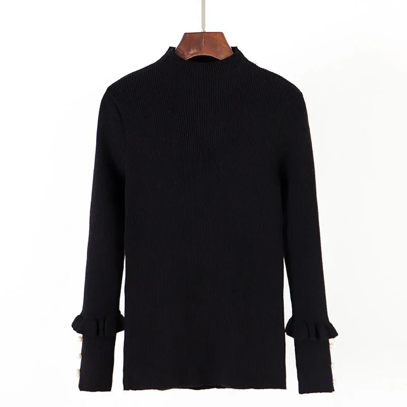 НОВАЯ тонкая и рубашка с длинными рукавами бусинами пуловер воротником-стойкой вязаный свитер для