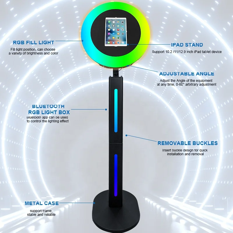 Bluetooth Controlled Led Light Booth Stand Party Selfie iPad Photo Booth for 10.2 10.9 11 12.9 Inch iPad