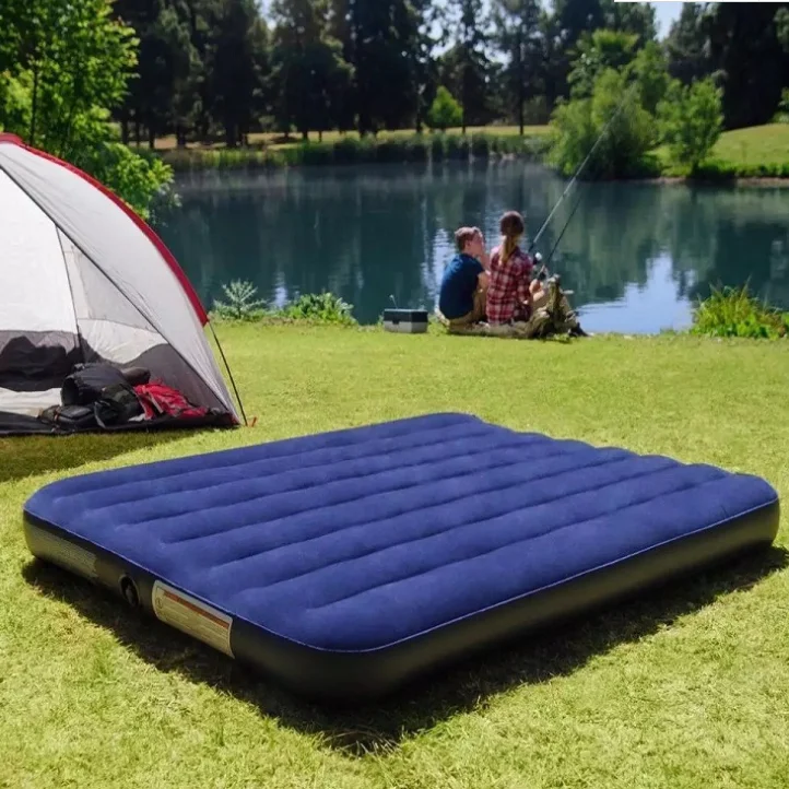 Outdoor Air Mattress King Size 2 Pillows Double Quick Hand Pump Inflatable Guest Air Mattress