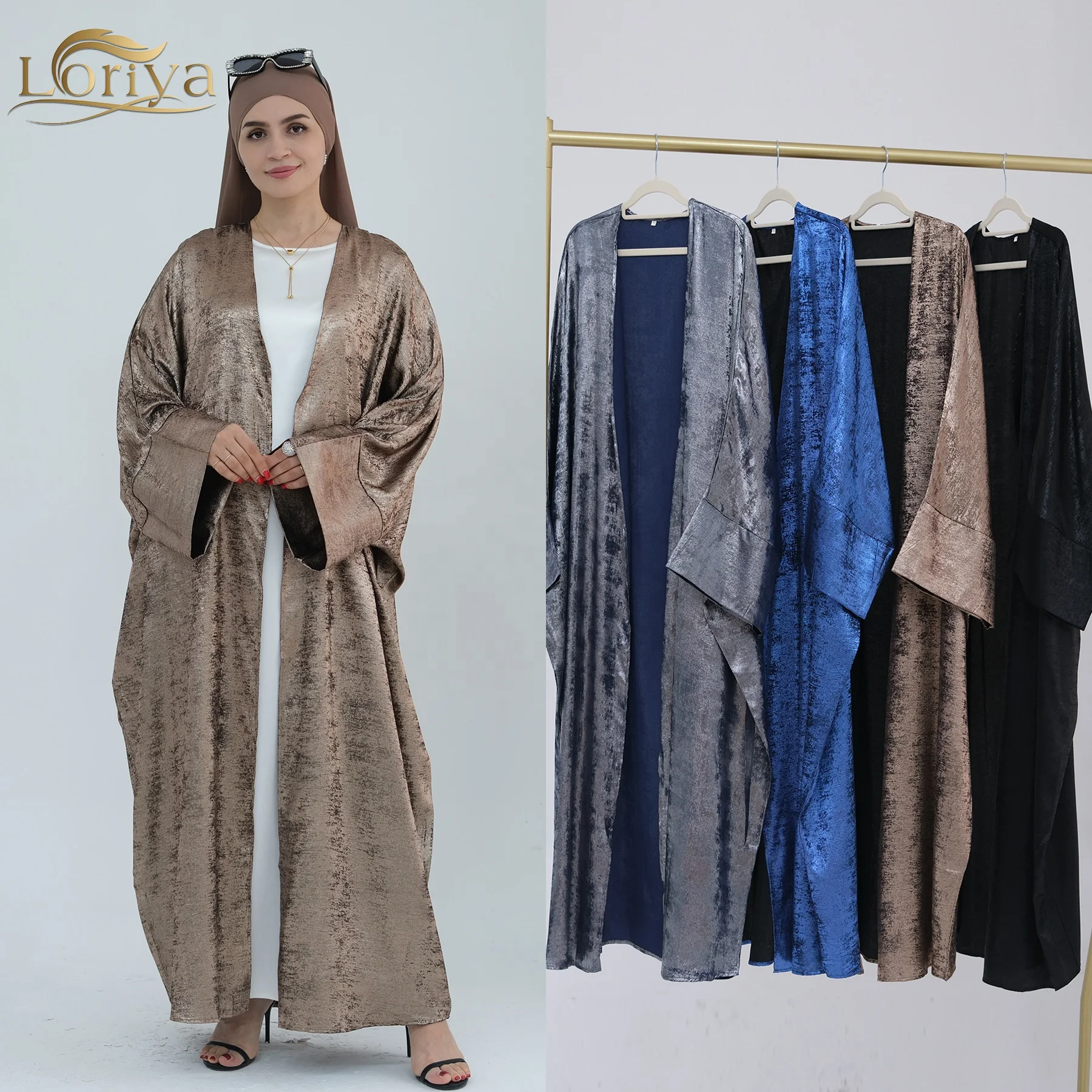 Loriya Latest UAE Dubai Turkey Abaya Design Kimono Fashion Closed Sleeves Trend Open Abaya Islamic Clothing