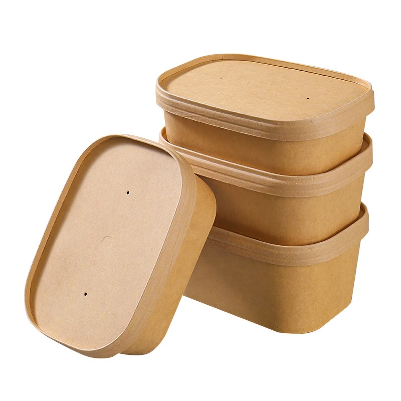 Biodegradable Kraft Paper Lunch Box With Lid Disposable Takeaway Container For Fast Food