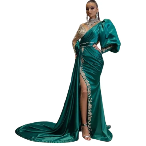 Green sequins trumpet/mermaid evening dress party noble woman full sleeves long prom dresses