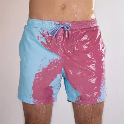Color-changing Beach Shorts Men Quick Dry Tie Dye Swimwear Beach Pants Warm Color Discoloration Shorts Swim Surfing Board Shorts