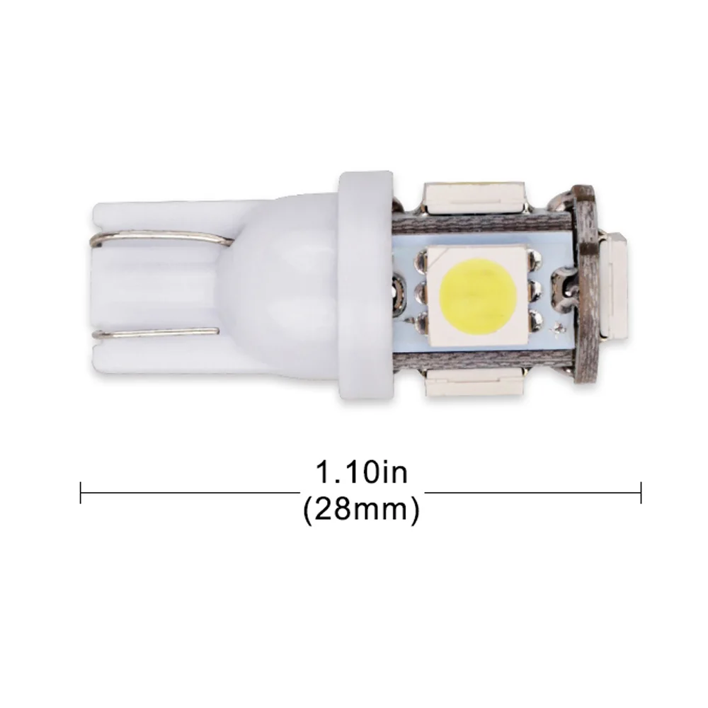 
T10 Wedge 5-Smd 5050 White Led Light Bulbs W5W 2825 158 192 168 194 Interior Reading Dome Map Side Marker Light 