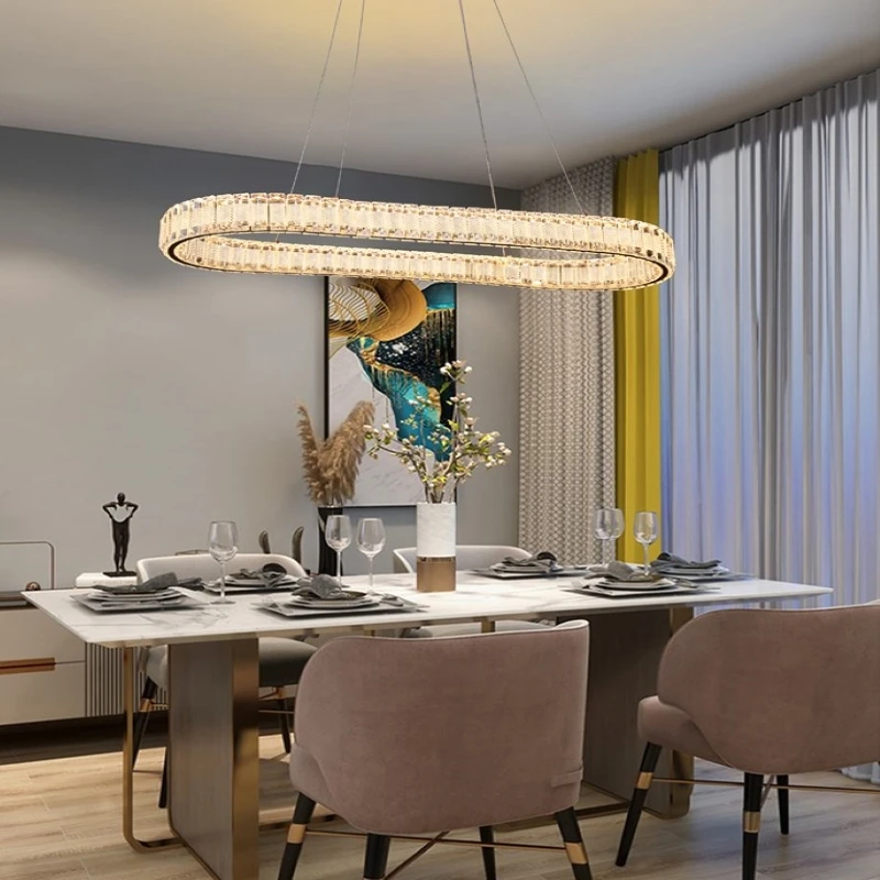 Wholesale 2 Round Ring Modern Crystal With Metal Frame Popular Hanging Lights Chandelier For Home Decoration