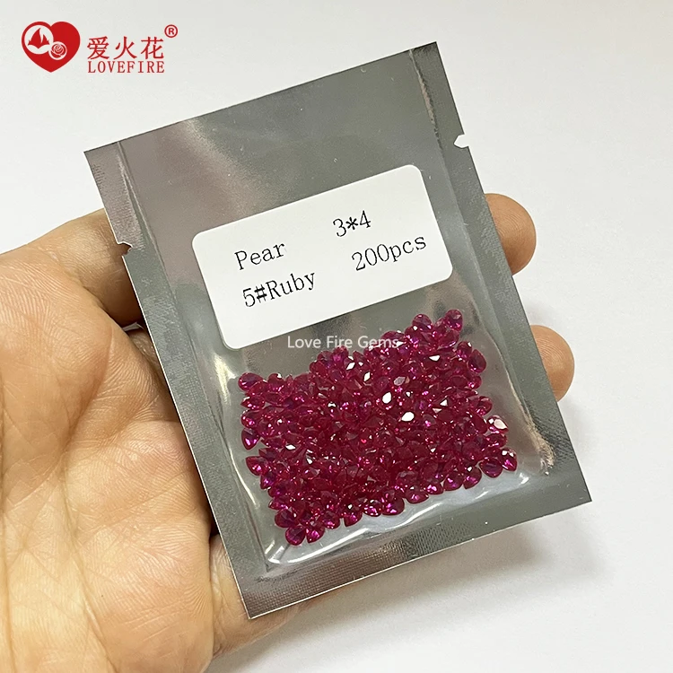 wholesale loose pear cut faceted gemstone 3# rose 5# ruby  8# pigeon blood red synthetic corundum