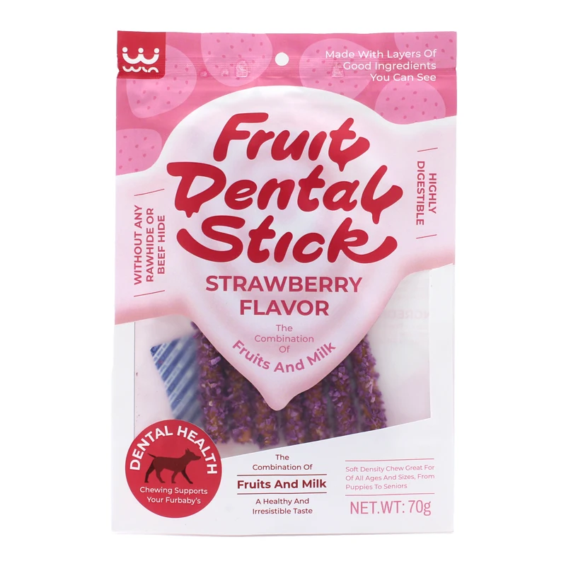 Оптовая продажа поставщик кормов для домашних животных стоматологическая палочка с клубничным вкусом 100% натуральные сухие закуски собак