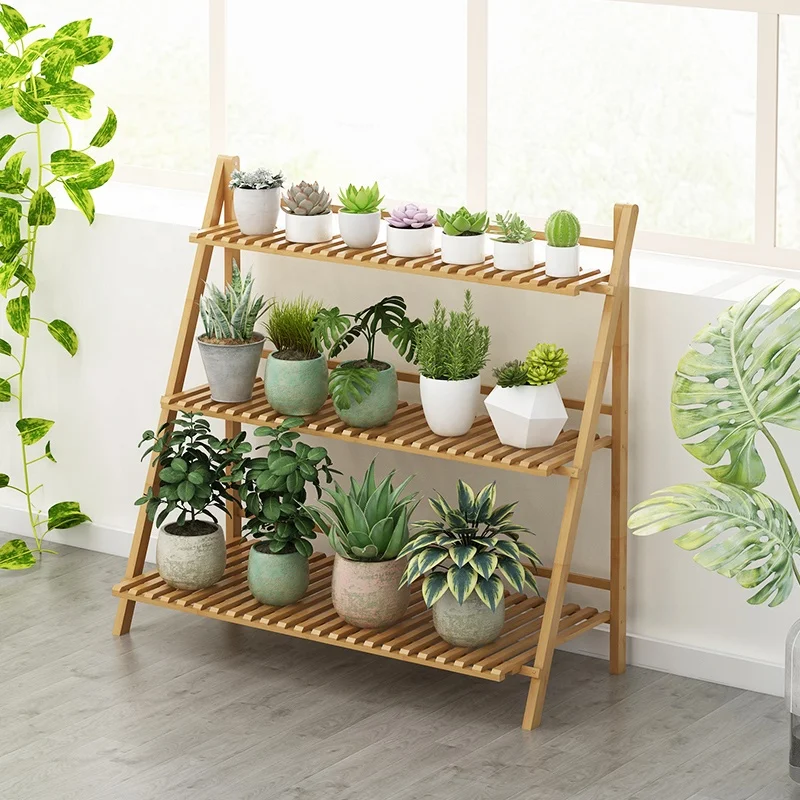 
Haichuan 3 tier bamboo wooden flower stand/flower pot stand /Folding 3 Tier Wooden racks 