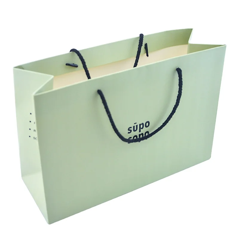 Custom UV Matte Green Clothings Shopping Paper Bag Printing Gift  Recycled Gift Paper Bags With Handle