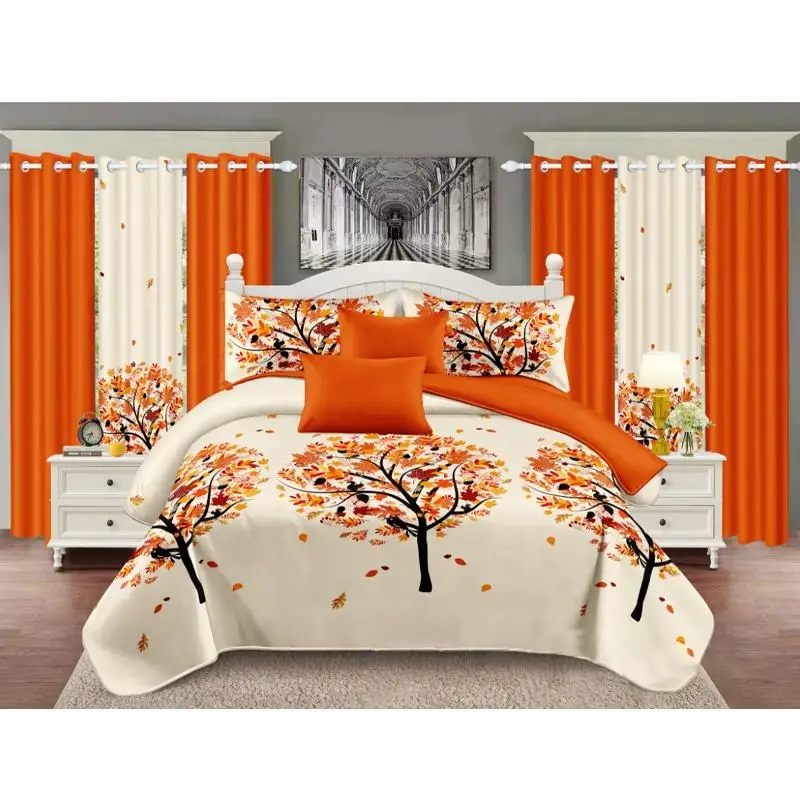 2023 new African Style Custom Multi Queen 10pcs Polyester Sheet And Curtain Matching Set curtain bedding set