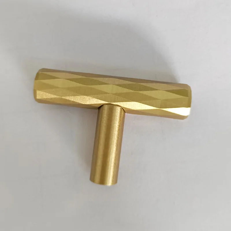 Koppalive Diamond Pattern T Bar Wardrobe Pulls Gold Knob Solid Brass Cabinet Handle for Kitchen Cabinet Doors