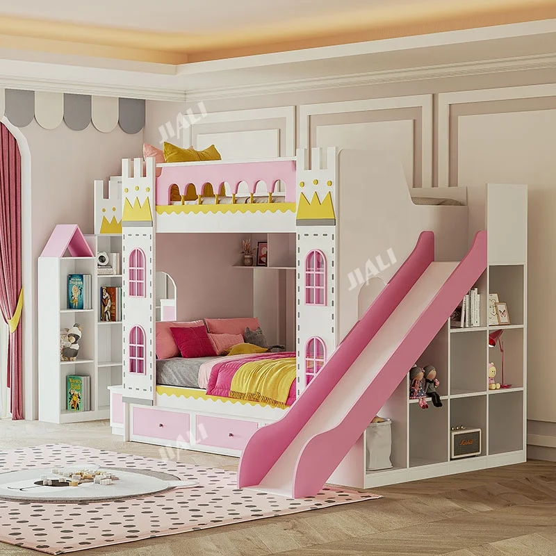 Princess Castle Children Beds Girl Bunk Kids Bed Set Furniture for Girls pink Bedroom with