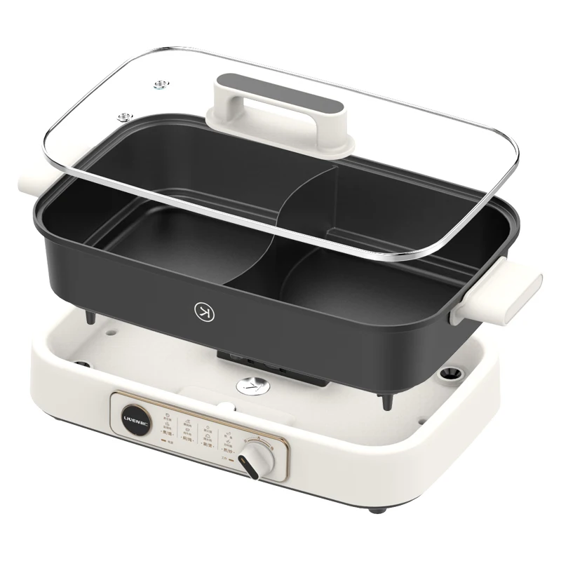 Manufacturer Square Electric Hot Pot Cooker Double-flavor Non-stick Coating Multifunction Soup Hot Pot 7 Liter Capacity