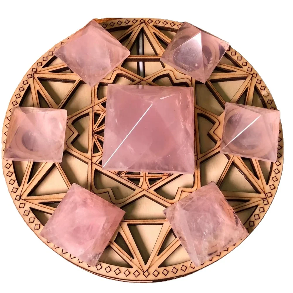 Natural rose quartz polished aura point tower pyramid shape energy feng shui ornaments