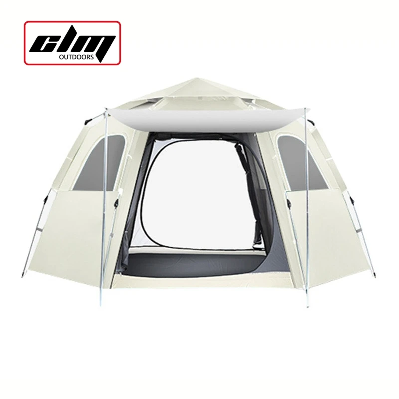 CLM Polyester Waterproof Glamping Outdoor Camping Beach Automatic Quick Open Hexagonal Family Tent