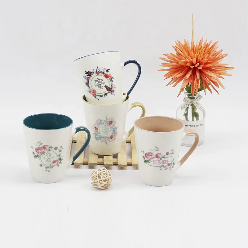 Family daily use porcelain flower design printing cheap ceramic mugs turkish coffee cups with decal