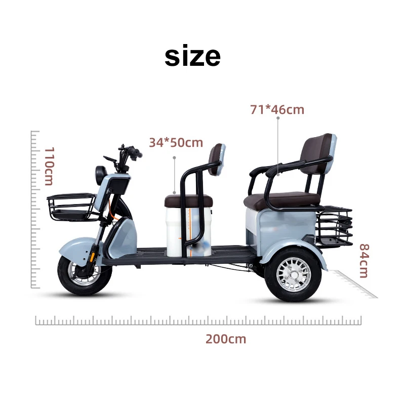 Manufacturers wholesale electric tricycles 3 wheels 800W 1000W family scooter pick up children passenger and cargo dual-purpose