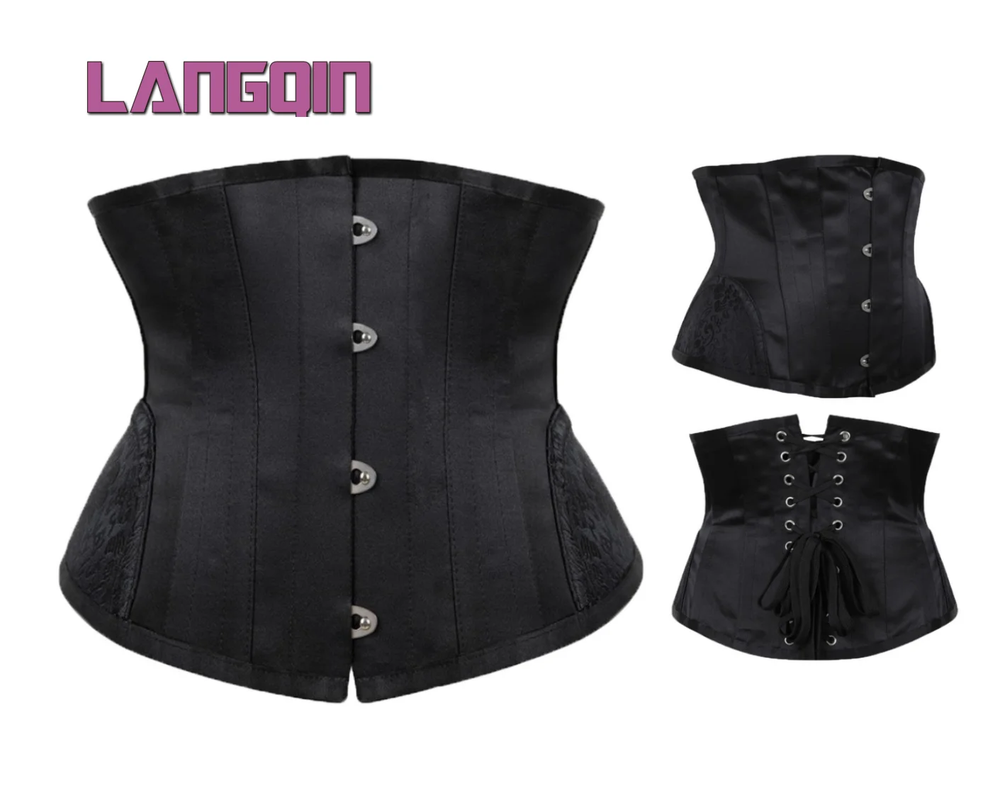 Shaping Satin Cupless Bustier Tummy Control 14 Steel Boned Underbust Corset Dress Lace Up New Waist Training Corset