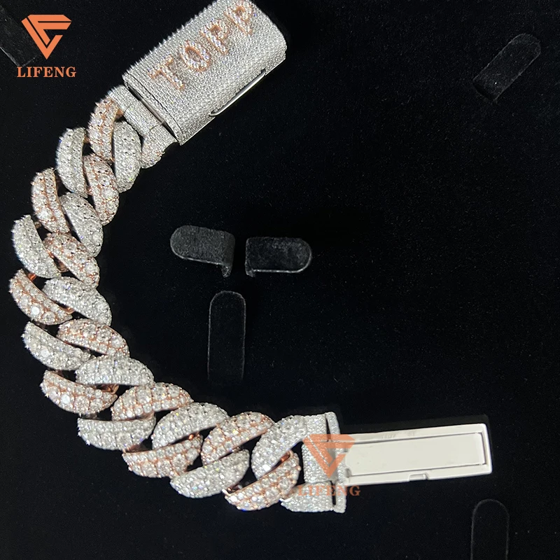 Hip Hop Rapper Jewelry VVS Moissanite Diamond Cuban Bracelet with Name Clasp Gold Plated Sterling Silver Gift for Occasions