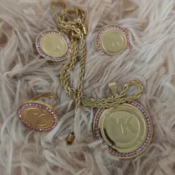 Stainless Steel Carved Vacuum Plated Brand Diamond Sets Including Necklaces, Rings, Earrings And Bracelets