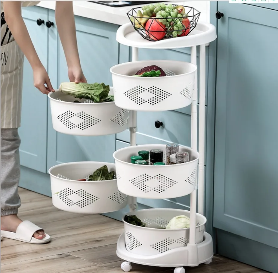 Вращающаяся полка для ванной комнаты, Многофункциональные кухонные вращающиеся полки для фруктов, полка для хранения овощей с колесами