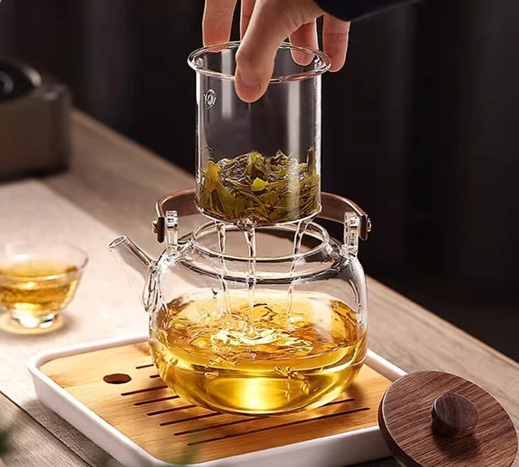 Transparent and Hammered Glass Teapot with Removable Infuser Stovetop Safe Tea Kettle Blooming