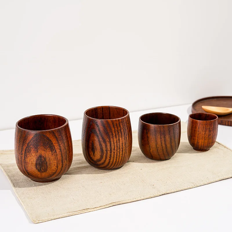 Factory direct can custom logo eco-friendly solid vintage jujube wood grain Big belly wooden coffee drinking tea cup