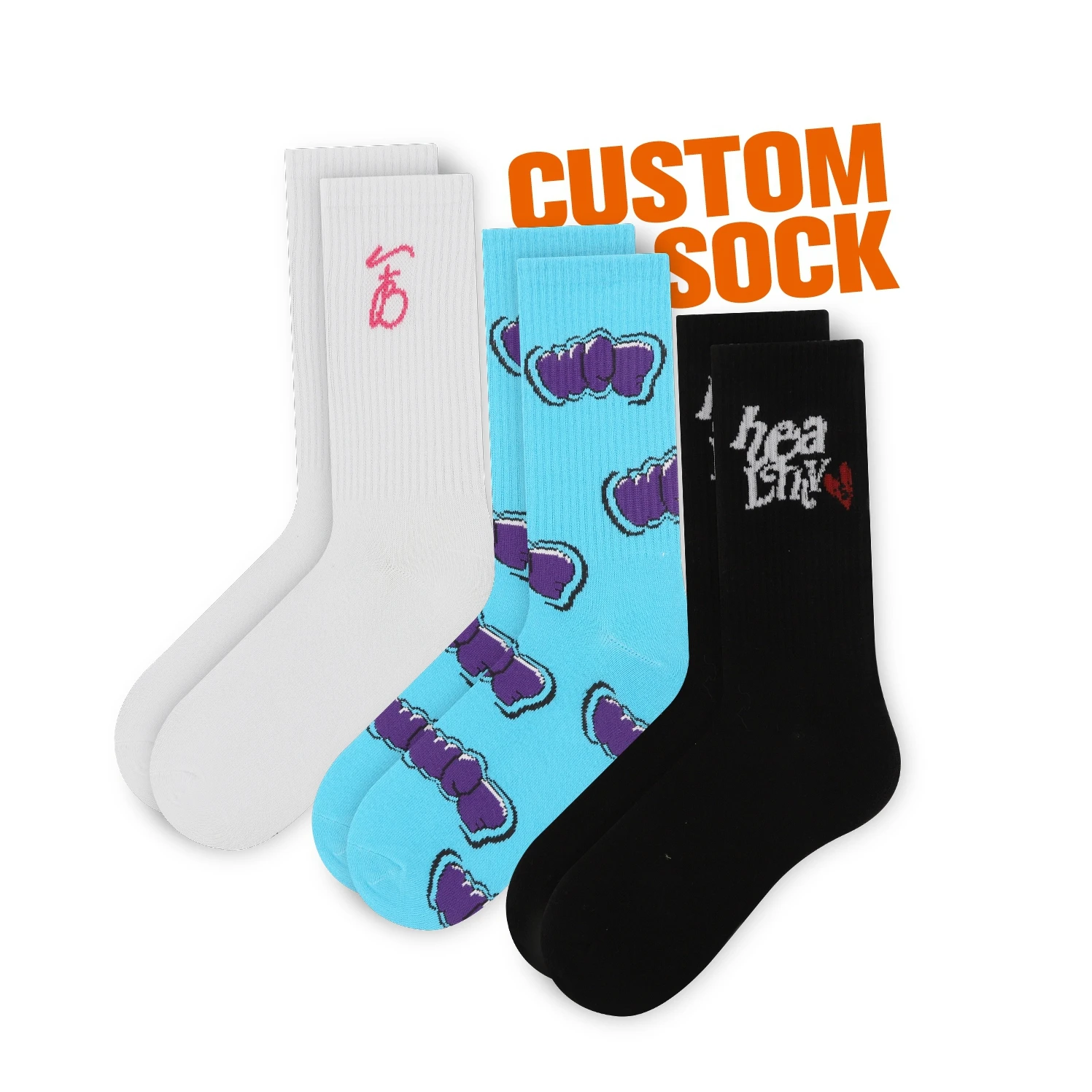 FREE DESIGN & MOCKUP Made Your Own Logo Men Sock Custom Design Sox Logo Customized Crew Men Sock